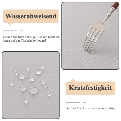 Moonooda Tischdecke Hellgrau Waschbar, 140X180cm Tischdecken Tischtuch aus Polyester, Leicht wasserabweisend mit Lotuseffekt… – Ansicht 2
