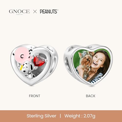 GNOCE Snoopy Hugs Charlie Brown Personalized Photo Heart Charm Bracelet for Women, S925 Sterling Silver Dangle Charms for Women Wife, Valentine‘s Day, Mother’s Day Jewelry4