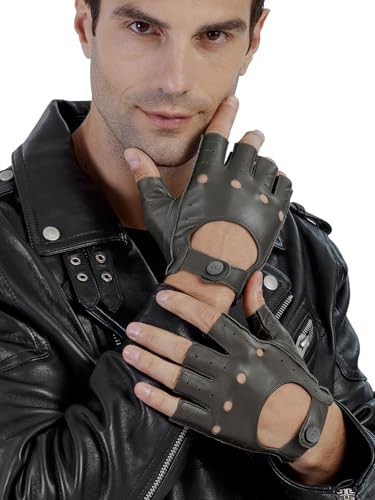Image of GSG Men's Fingerless Leather Driving Gloves, Half Finger, lambskin | Half Finger Design, Breathable Comfort,Driving, Motorcycle Riding, Racing, Cycling, Daily Wear