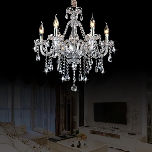 Bagood Clear 6 Lights Candle Chandelier Lighting K9 Crystal Candle Chandeliers Lighting Crystal Modern Chandelier for Dining Living Room Bedroom Entry Elegant Decoration E12 Base, H22 x W23.6 Inch by Bagood - Used condition - Image 6