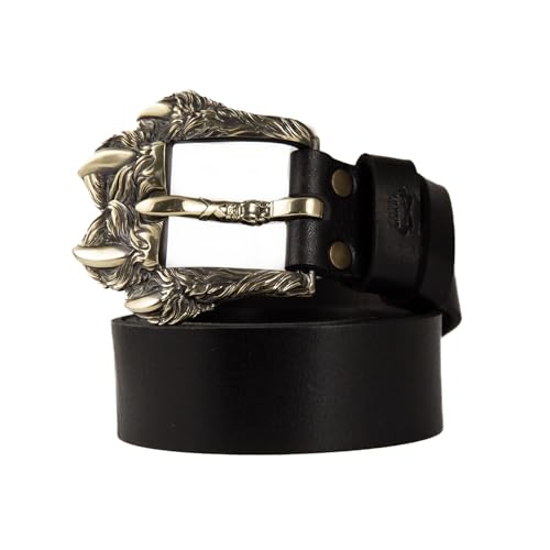 Leather belt with solid German silver belt buckle Wolftrack, wolf paw with claws, large beast claws belt, handmade big pin buckle belt