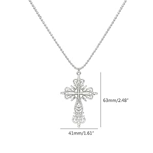Sxett Large Detailed Cross Pendant Necklace Silver Color