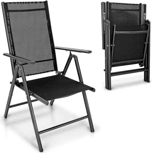 tillvex Gartenstuhl 1 Stück klappbar aus Aluminium | Hochlehner mit Armlehnen | Klappstuhl verstellbar | Klappsessel Balkon Garten Terrasse (Anthrazit)