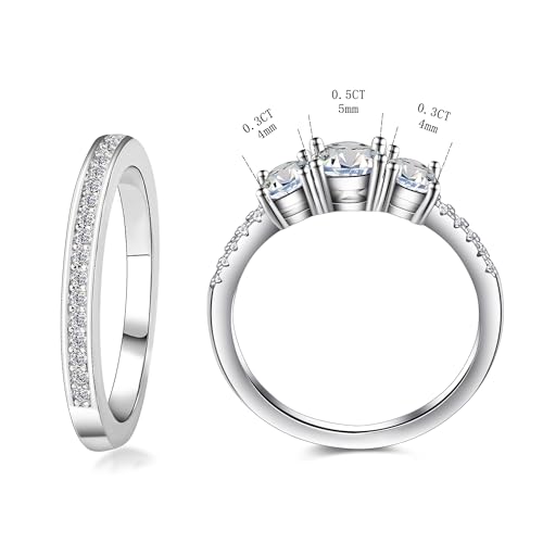3 Stone 1.1 Carat Moissanite Engagement Ring Set with Wedding Band, 925 Sterling Silver Set Stacking Rings for Women3