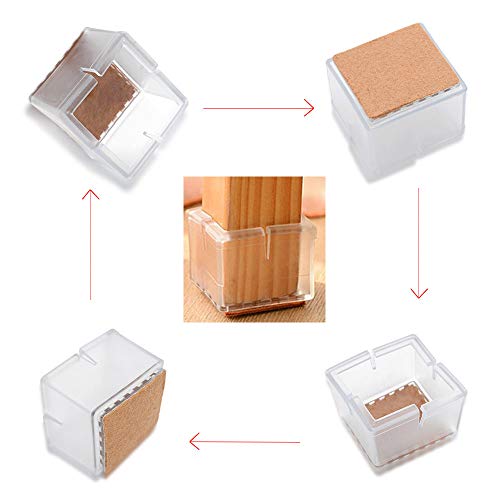 LZYMSZ 32 Pack Chair Leg Wood Floor Protectors,Silicone Floor Protector Table Feet Covers,Square Chair Leg Caps with Felt Pads,Chair Feet Glides Furniture Carpet Saver(Square, 1-1/2 to 1-7/10) - Thumbnail 2