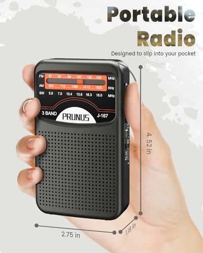 Image of PRUNUS Portable Radio AM FM with Rechargeable Battery, Earphone Jack, Handheld, Excellent Reception, Knob Easy to use, Tansistor, J-167