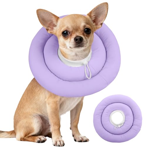 Image of IDOMIK Dog Recovery Collar, Waterproof Soft Dog Cone After Surgery, Comfy Protective Elizabethan Collar Alternative for Dogs Cats, Adjustable Pet Neck Donut Cone Anti-Licking Biting Wounds,Purple,S