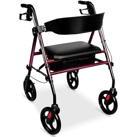 JumboTIGER Rollator Walker with Sponge Padded Seat, Steel Rolling Walker with 8-inch Wheels Supports up to 300 lbs, Medical Walker for Seniors with Back Support Cover