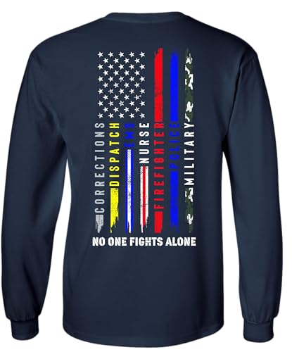 No One Fights Alone Police Firefighter Corrections Nurse Long Sleeve T-Shirt3