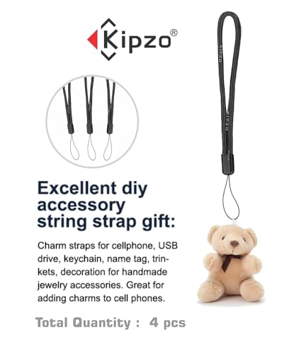 Image of Black Multipurpose Hand Wrist Strap Lanyard 4 Pcs for Cell Phone Cover Key Ring Pen Drive Badge Holders Charm DIY Jewellery Straps Thread Ring with Hook Smart Round Zip Carry case Pouch