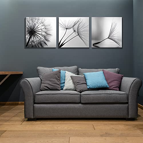 Ago 3 Piece Black And White Dandelion Wall Art Canvas Prints Painting Dandelion Pictures Wall Decor Living Room Bedroom Office Modern Artwork Poster Wall Decorations Framed 12"X12" #TOP2