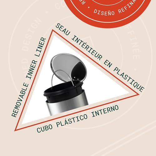 Image of ACENTO Step Bin, 1.3 Gallon / 5 Liter Round Trash Can, Soft-Close Lid with Removable Inner Bucket & Steel Pedal, Freestanding Bathroom Waste Bin, Brushed Stainless Steel