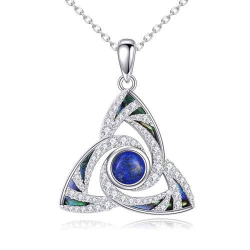 Image of Celtic Knot Necklace Sterling Silver Abalone Celtic Trinity Pendant Irish Jewellery Bithday Lapis Lazuli Gifts for Women