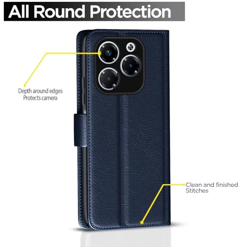 Image of Pikkme Flip Cover Leather Finish | Inside TPU with Card Pockets | Wallet Stand and Shock Proof | Complete Protection Button Flip Case for Infinix Note 40X 5G(Blue)