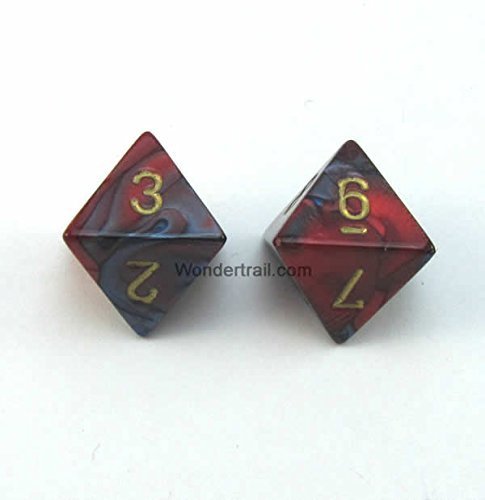 Dados Gemini azules y rojos D8 de 16 mm con números dorados, juego de dados poliedricos de rol