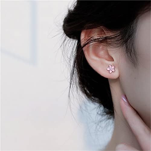 Cherry Blossom Stud Earrings for Women Girls Teens S925 Sterling Silver Cute Sweet Pink Flowers Tiny Cartilage Ear Studs Cubic Zirconia Hypoallergenic Chic CZ Crystal Jewelry Gifts for Daughter Niece