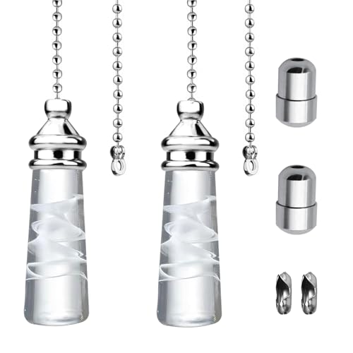 URHRHU 2 Pieces Bathroom Light Pull Cord Handle and Chain Crystal Light Cord Pull Ends with 100cm Bead Chain and Cord Connectors Light Pull Chain Extension for Ceiling Light Fan Switch Blind Cord