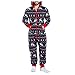 Pyjama Herren Karierter Schlafanzug Overall Pyjama Kuschelig Onesie Einteiler Hausanzug Langarm Pyjamahose Sleepwear Hausanzug Playsuit One Piece Reißverschluss Trainingsanzug mit Kapuze und Tasche