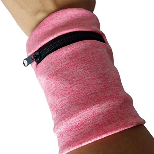 Benignpoet WristBand Multi-function Wallet Wristband With Zip Key Card Coin Cationic Fabric Storage Bag for Running, Sports, Fitness, Cycling, Color-fast, Anti-Wrinkle, Pink gorgeous