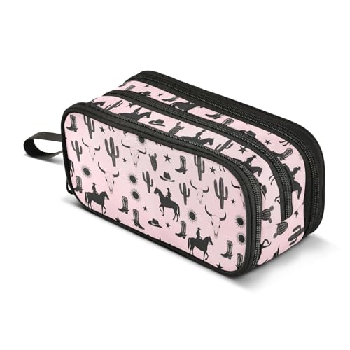 Image of J JOYSAY Western Cowboy Cactus Pink Pencil Case Large Big Capacity Pen Bag Holder Pouch for Girls Boys Office Organizer for Kids Women Men