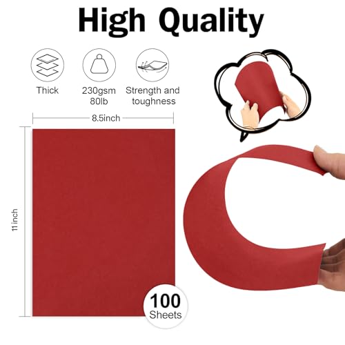 100 Sheets Red Cardstock 8.5 X 11 Thick Printer Paper