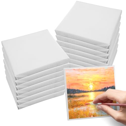 16 Piezas Mini Lienzo, 10 x 10 cm Canvas para Pintar, Algodón, Lienzos Preestirados, Cuadrados, Mini Canvas Boards, Lienzos Pequeños para Óleo, Acrílico, Gouache, Acuarela, Bocetos, Decoración Hogar