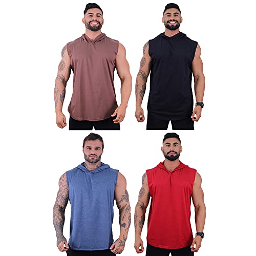 Kit 4 Regatas Com Touca Longline Masculina MXD Conceito Cores Lisas Academia Treino Musculação Sem E