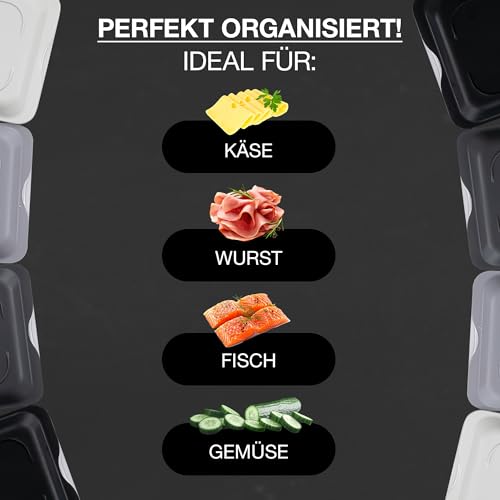 Moritz & Moritz 4er Set Aufschnittbox stapelbar – Frischhaltedosen mit Deckel zur Aufbewahrung von Wurst, Käse, uvm. – inkl. Tafelsticker zum Beschriften 4