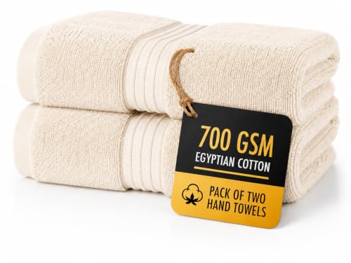Image of ALSAP Butter Cream Hand Towels Pack of 2 - Ultra Soft Super Absorbent 700 GSM Egyptian Cotton Towels - Bathroom Linen Sets Luxury Hotel Quality Cotton Hand Towels Set Convenient Size 50x85 cm