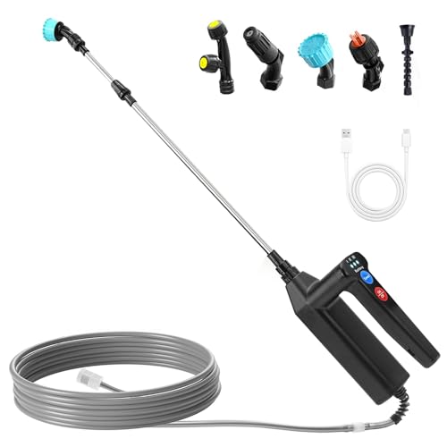 JOAASU Pulverisateur Electrique, 7.4V Pulverisateur de Jardin Electrique, avec 3 Vitesses de Pulverisation, 4 Buses Reglables, 8M Tuyau, USB Rechargeable, pour...