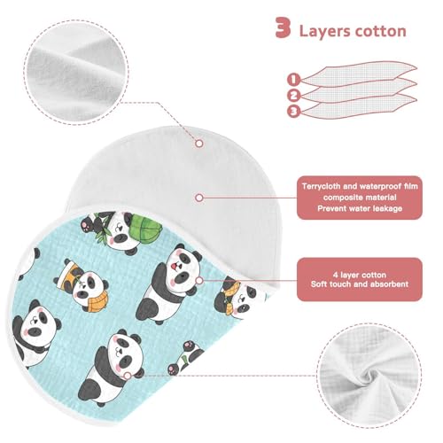 J JOYSAY Panda Blue Baby Burp Cloths for Boys Girls Large 22''x11'' Cotton 4 Layer Baby Essentials for Baby Drool one sizex43