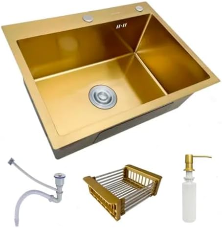 Cuba Pia Aço Inox Cor Dourada Quadrada Cozinha Gourmet Com Acessó...