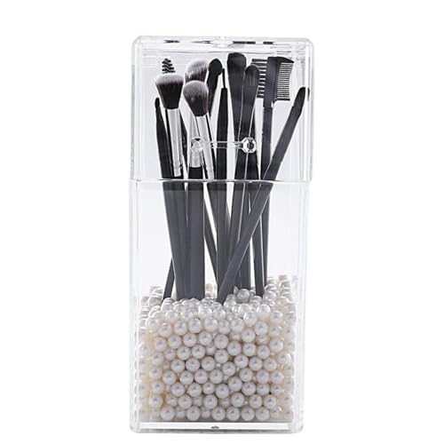 Soporte para brochas de maquillaje con tapa a prueba de polvo, organizador de cosméticos acrílico transparente, contenedor de brochas de maquillaje de gran capacidad para almacenamiento de escritorio