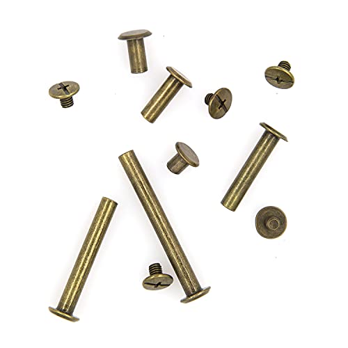 Alloypro 120 Pcs (60 Pair) M5 x 6/10/15/25/35/45 Bronze Phillips Chicago Screws Binding Screw Posts,Scrapbook Photo Albums Binding Screws Assorted Kit 6 Sizes for Leather Saddles Purses Belt Repair