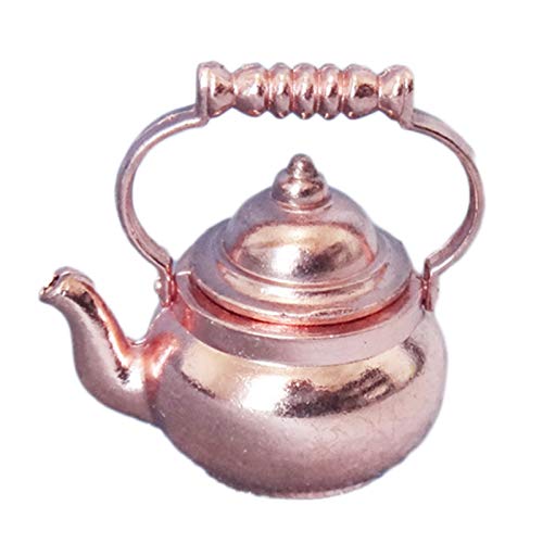 yuye-xthriv Retro Miniature Scale 1:12 Open Lid Fairy Doll House Kettle Pot Pretend Play DIY Decor for Kids Mini Food and Play Accessories Retro Copper Kettle Model Coppery