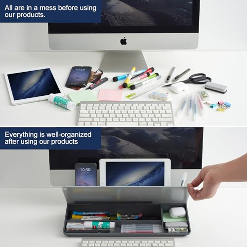 Image of TSJ OFFICE Desktop Whiteboard Dry-Erase-Board - Computer Keyboard Stand White Board Surface Pad with Drawer, Desk Organizers with Accessories for Office, Home, School Supplies - Complete Grey