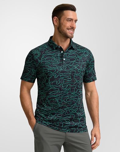 Image of Obla Mens Golf Polo Shirts Short Sleeve Dry Fit Performance Moisture Wicking Casual Print Collared Golf Shirts for Men