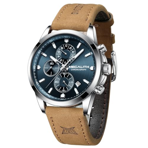 MEGALITH Wrist Watches for Men Luxury: Dress Leather Chronograph Watch Waterproof - Gift for Husband Father at Birthday Anniversary