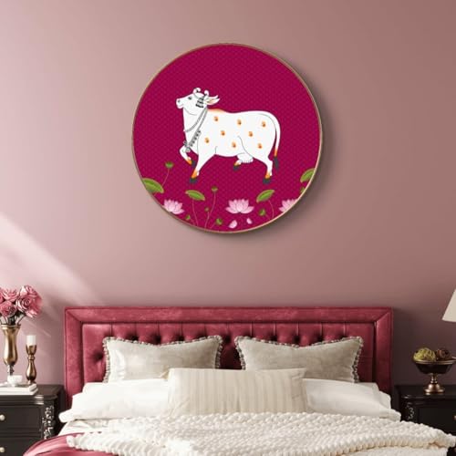 Image of SAF Large Round shreenath ji Pichwai Wall Painting with golden frame Vinyl Sparkle laminated||Home decor Painting,Living Room, Bedroom,Office Room Decor - Painting for Wall Decoration GRM-01A