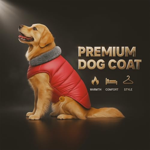 Image of Sage Square Dog Jacket Winter Coat with Fur Collar, Light Weight, Ultra Warm Windproof, Waterproof Dog /Puppy Jacket for Cold Weather, Thicker Fleece (Red, Large - 26inch)