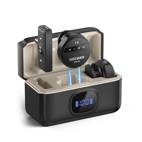 NEEWER Wireless Lavalier Microphone for USB C with Charging Case, Compatible with Android/PC/Laptop, 48KHz/24Bit Mini Lapel Mic, Noise Canceling 24H Battery for Recording Live Vlog, KM18