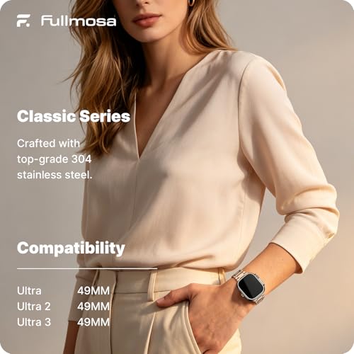 Image of Fullmosa Metal Bands With Case [Watch NOT Included] Compatible Apple Watch Strap 49mm,Steel Apple Watch Band for iWatch Ultra 3 /2 /1,49mm,Rose Gold