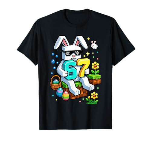 Boys Happy Easter Day Bunny Egg 6 7 Meme Easter Kids Gamer T-Shirt