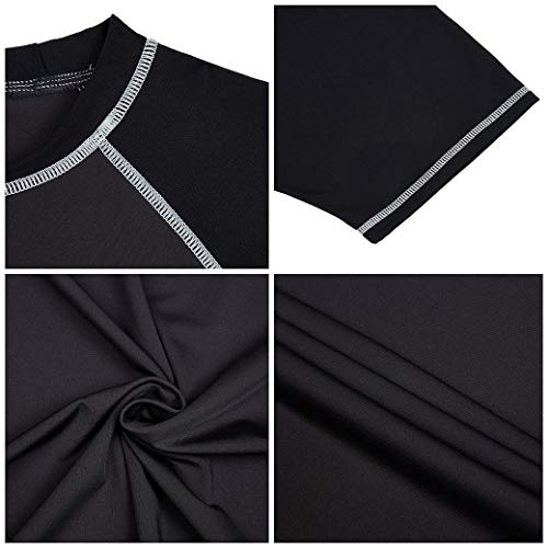 Men's UPF 50+ Rashguard Swim Tee Short Sleeve Sun Shirt Swimwear Swim Hiking Workout Shirts Charcoal Gray+Black S by Satankud - Image 4
