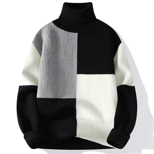 Men’S Turtleneck Long Sleeve Sweater Patchwork Knitted Warm Casual Slim Fit Pullover Sweater4