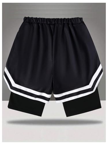 GORGLITTER Boy's Number Graphic 2 in 1 Shorts Drawstring Waist Workout Athletic Gym Shorts with Liner Black 8Y2