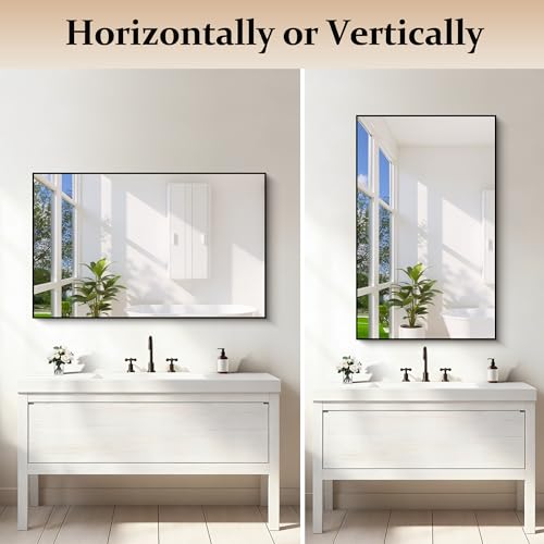 Image of COFENY Black Bathroom Mirror for Wall, 30x48 Inch Rectangle Mirrors with Metal Frame, Modern Vanity Wall Mirror Decor for Bathroom Living Room, Entryway Hangs Horizontal or Vertical