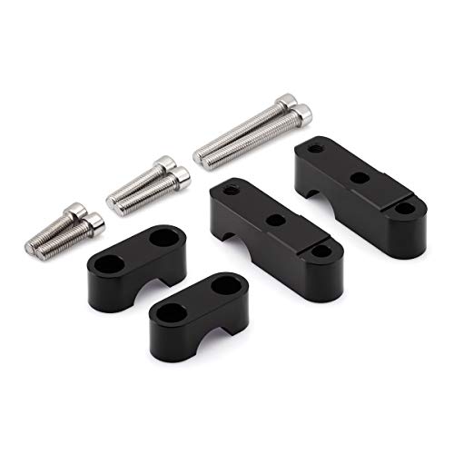 Blackpath - Universal Fitment 1" Lift + 1.25" Back Handlebar Risers Motorcycle Upward + Backward Handle Bar Spacer Kit (Black) T6 Billet Aluminum #TOP27