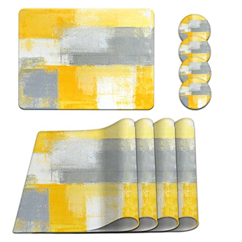 Lnond Yellow Leather Placemats And Coasters Set Of 4, Coffee Mats Kitchen Table Mats, Heat Resistant, Wipeable Washable Place Mats For Kitchen Dining Table #TOP19