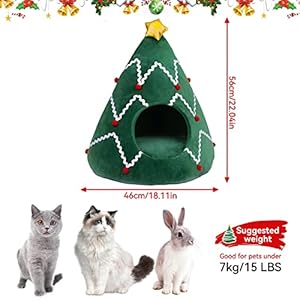 Cuccia Natalizia a Forma di Albero di Natale per Cani e Gatti: Igloo Caldo, Morbido, Lavabile e Carino - Perfetto per Interni
 - immagine 2